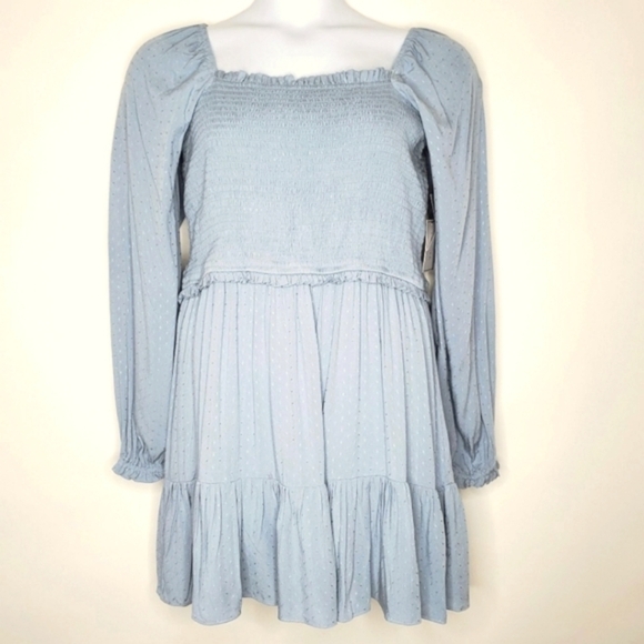 NWT Smocked Bodice Ruffle Hem Dress Size XL Puff Sleeve Square Neck Coquette - Picture 14 of 15